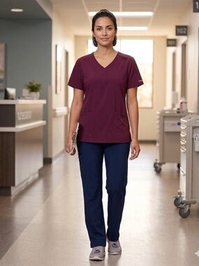 Skechers Barco Stretch Scrub Top Burgundy XXL 2XL